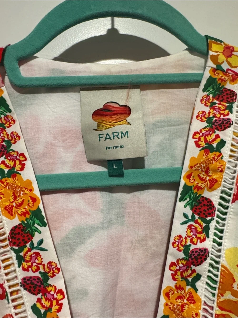 FARM Rio White Floral & Strawberry Wrap Romper in Yellow, Green, Red